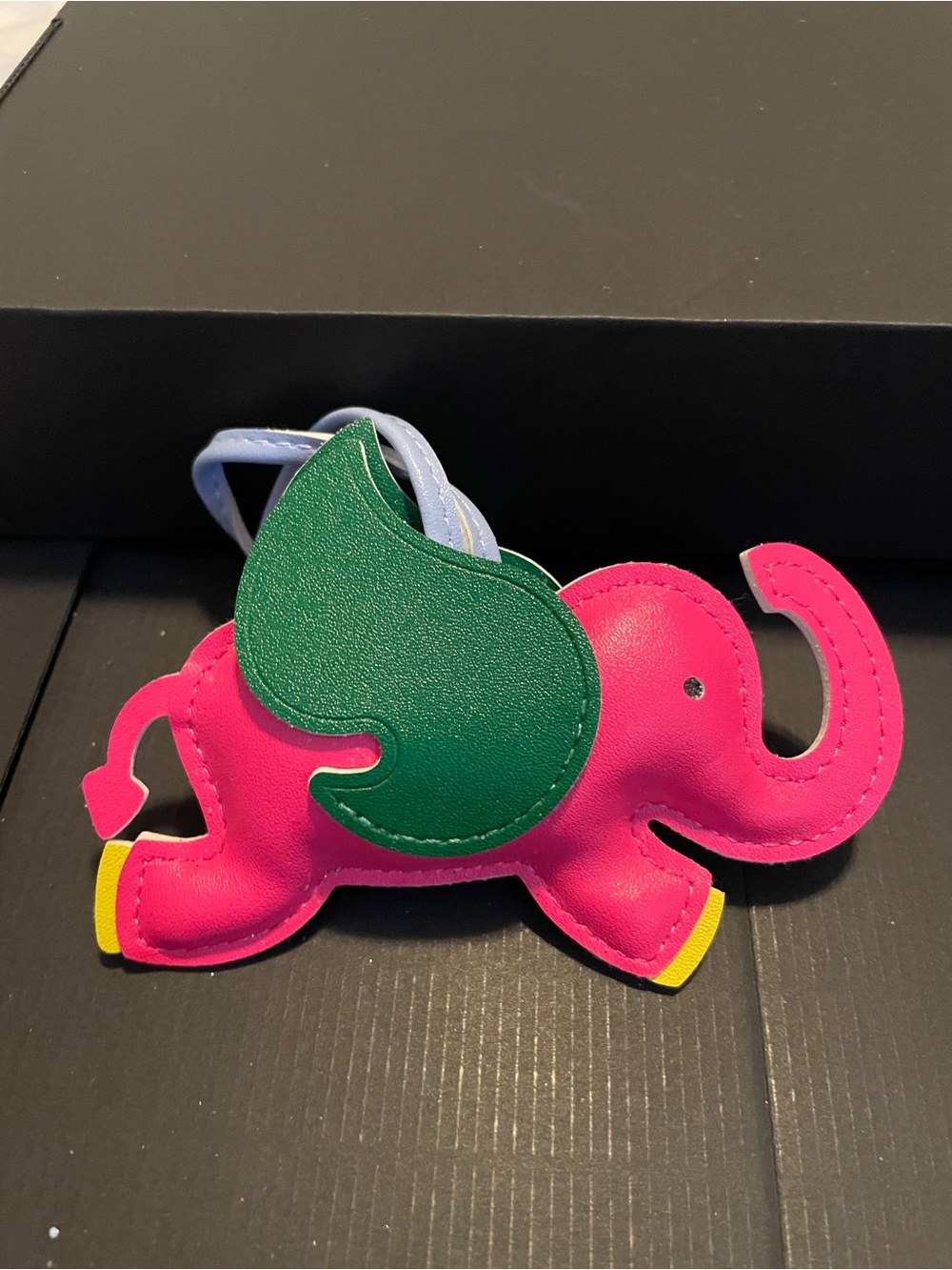 Charm, Pink Elephant Leather Bag Charm with Green Saddle charm for bag